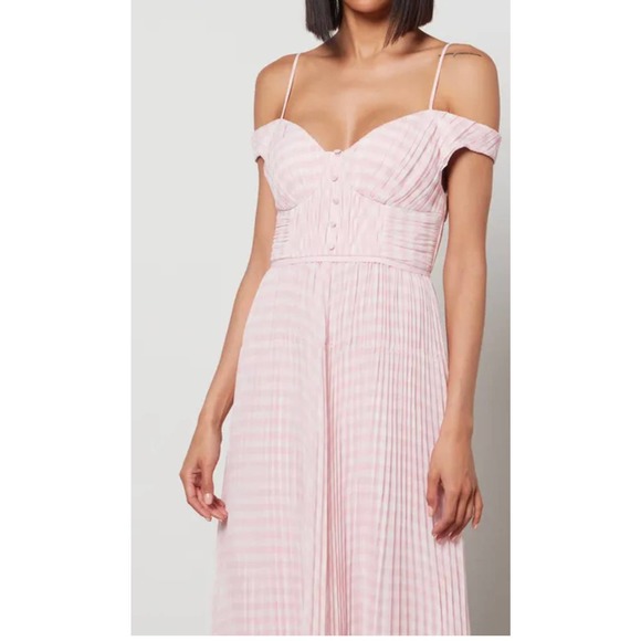 Self Portrait Pink Gingham Print Chiffon Midi Dress 8 - Picture 4 of 5